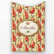 Classic Red Floral Stripe Pattern with Soft Cream Flowers on Beige  Personalised Custom Name Super Soft Fleece Blanket Bed Sofa Throw