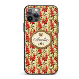 Classic Red Floral Stripe Pattern with Soft Cream Custom Name Protective Phone Case Mobile Cover Durable Everyday Smartphone Shock Resistant