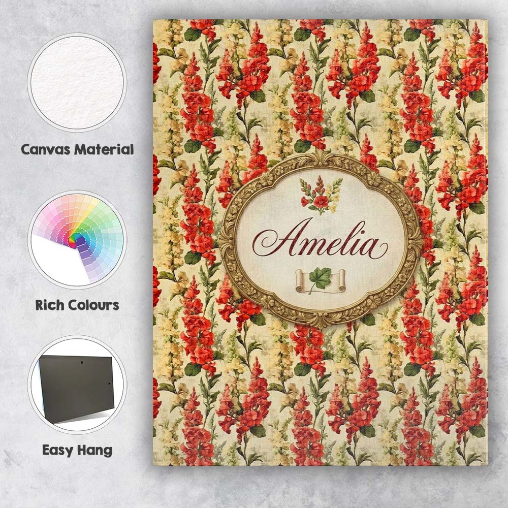 Personalised Name Classic Red Floral Stripe Custom  Bespoke Interior Contemporary Canvas Wall Art Print Decor Picture Ready to Hang