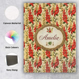 Personalised Name Classic Red Floral Stripe Custom  Bespoke Interior Contemporary Canvas Wall Art Print Decor Picture Ready to Hang