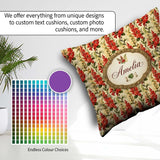 Custom Name Classic Red Floral Stripe Pattern with Soft Cream on Square Filled Cushion Throw Pillow Sofa Bed Home Decor Zip Washable UK Made