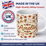 Personalized Custom Name Gingerbread Cookies Snowman Star Christmas Seamless Pattern Lovely 11oz Ceramic Coffee Tea Mug White Large Handle