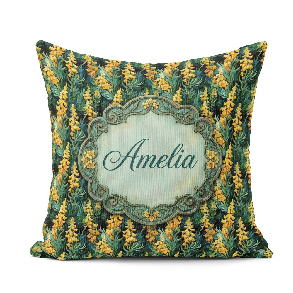 Custom Name Rich Dark Pattern with Golden Yellow Flowers on Deep Square Filled Cushion Throw Pillow Sofa Bed Home Decor Zip Washable UK Made