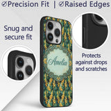 Rich Dark Botanical Pattern with Golden Yellow Custom Name Protective Phone Case Mobile Cover Durable Everyday Smartphone Shock Resistant