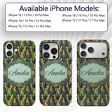 Rich Dark Botanical Pattern with Golden Yellow Custom Name Protective Phone Case Mobile Cover Durable Everyday Smartphone Shock Resistant