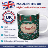 Personalized Custom Name Cute Green Nordic Llama Alpaca Winter Christmas Knitted Seamless 11oz Ceramic Coffee Tea Mug White Large Handle