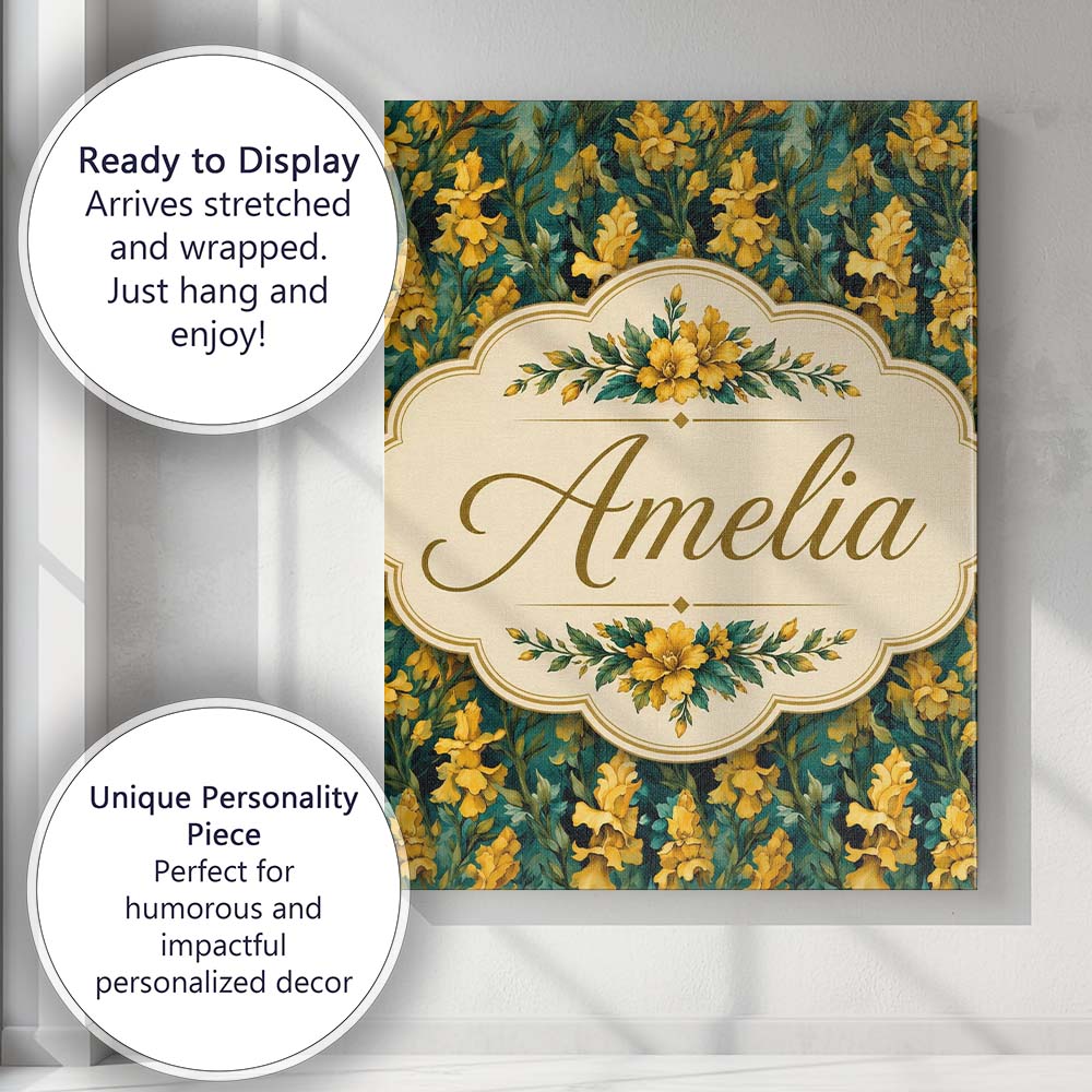 Personalised Name Yellow Iris Floral Custom Premium Decorative Design Modern Room Accent Canvas Wall Art Print Decor Picture Ready to Hang