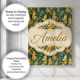Personalised Name Yellow Iris Floral Custom Premium Decorative Design Modern Room Accent Canvas Wall Art Print Decor Picture Ready to Hang
