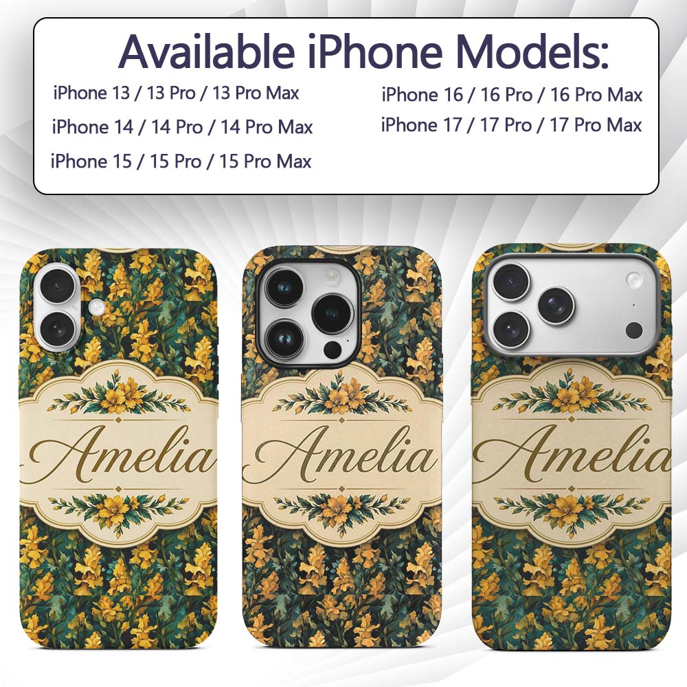 Yellow Iris Floral Seamless Decorative Design Custom Name Protective Phone Case Mobile Cover Durable Everyday Smartphone Shock Resistant
