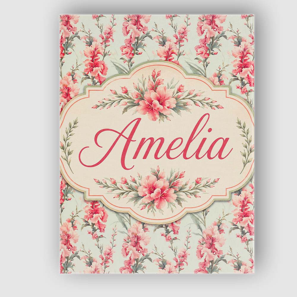 Personalised Name Delicate Pink Floral Custom  Modern Room Accent Elegant Feature Canvas Wall Art Print Decor Picture Ready to Hang