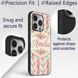 Delicate Pink Floral Seamless Pattern on Soft Custom Name Protective Phone Case Mobile Cover Durable Everyday Smartphone Shock Resistant