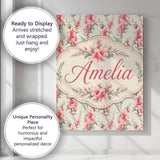 Personalised Name Delicate Pink Floral Custom  Modern Room Accent Elegant Feature Canvas Wall Art Print Decor Picture Ready to Hang