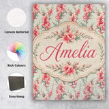 Personalised Name Delicate Pink Floral Custom  Modern Room Accent Elegant Feature Canvas Wall Art Print Decor Picture Ready to Hang