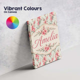 Personalised Name Delicate Pink Floral Custom  Modern Room Accent Elegant Feature Canvas Wall Art Print Decor Picture Ready to Hang