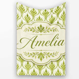 Green Art Deco Leaf Seamless Pattern on Cream Background Geometric  Personalised Custom Name Super Soft Fleece Blanket Bed Sofa Throw