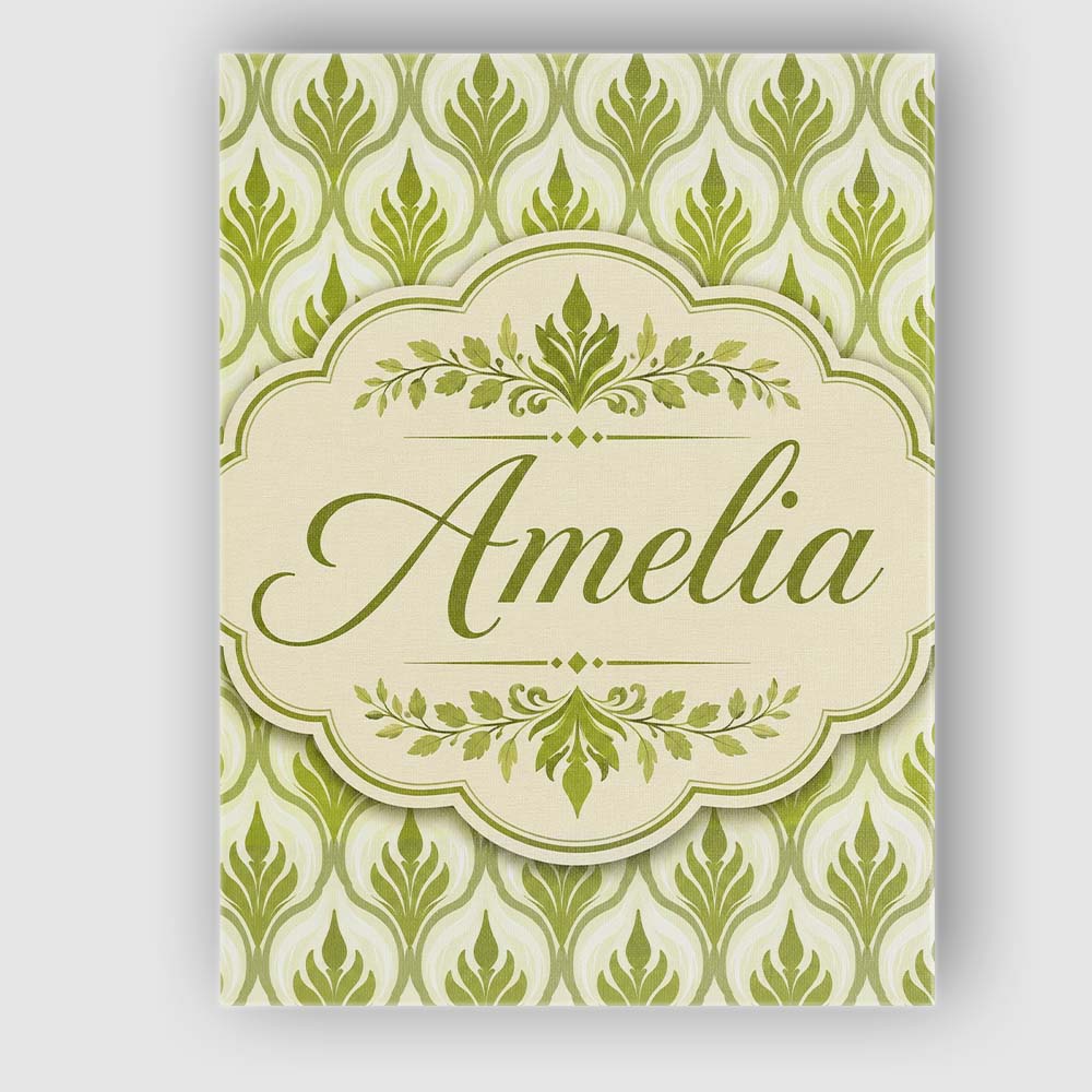 Personalised Name Green Deco Leaf Custom Stylish Home Interior Premium Decorative Design Canvas Wall Art Print Decor Picture Ready to Hang