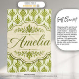 Green Art Deco Leaf Seamless Pattern on Cream Background Geometric  Personalised Custom Name Super Soft Fleece Blanket Bed Sofa Throw