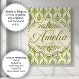 Personalised Name Green Deco Leaf Custom Stylish Home Interior Premium Decorative Design Canvas Wall Art Print Decor Picture Ready to Hang
