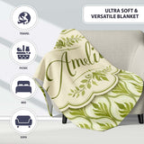 Green Art Deco Leaf Seamless Pattern on Cream Background Geometric  Personalised Custom Name Super Soft Fleece Blanket Bed Sofa Throw