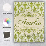 Personalised Name Green Deco Leaf Custom Stylish Home Interior Premium Decorative Design Canvas Wall Art Print Decor Picture Ready to Hang