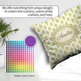 Custom Name Minimalist Light Green Leaf Motif Seamless on Cream Square Filled Cushion Throw Pillow Sofa Bed Home Decor Zip Washable UK Made
