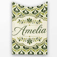 Green Abstract Damask on Cream Background Mid Century Style Lovely  Personalised Custom Name Super Soft Fleece Blanket Bed Sofa Throw