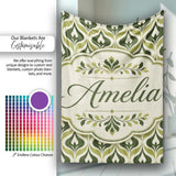 Green Abstract Damask on Cream Background Mid Century Style Lovely  Personalised Custom Name Super Soft Fleece Blanket Bed Sofa Throw