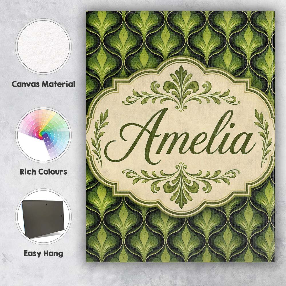 Personalised Name Elegant Olive Green Custom  Unique Gift Idea Modern Room Accent Canvas Wall Art Print Decor Picture Ready to Hang