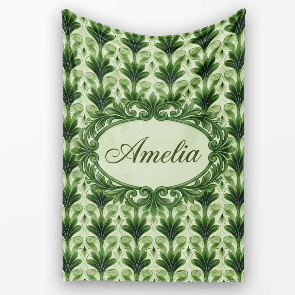 Dark Green Leaf Wave Seamless Pattern with Organic Flowing Shapes  Personalised Custom Name Super Soft Fleece Blanket Bed Sofa Throw