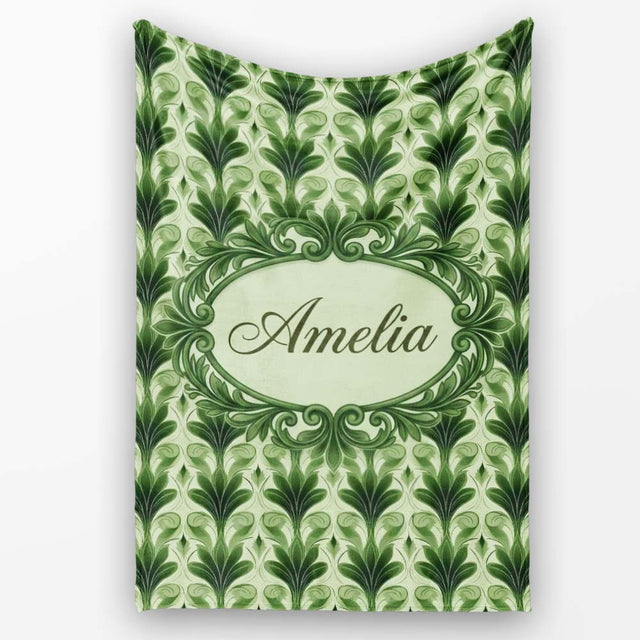 Dark Green Leaf Wave Seamless Pattern with Organic Flowing Shapes  Personalised Custom Name Super Soft Fleece Blanket Bed Sofa Throw
