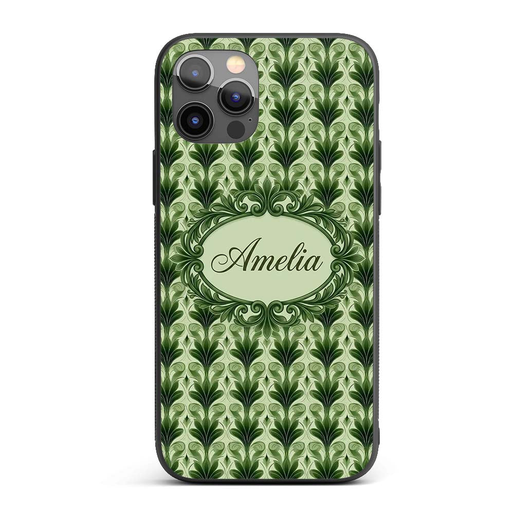 Dark Green Leaf Wave Seamless Printed Design Custom Name Protective Phone Case Mobile Cover Durable Everyday Smartphone Shock Resistant