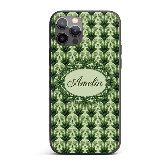 Dark Green Leaf Wave Seamless Printed Design Custom Name Protective Phone Case Mobile Cover Durable Everyday Smartphone Shock Resistant