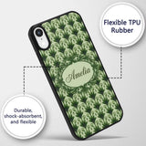 Dark Green Leaf Wave Seamless Printed Design Custom Name Protective Phone Case Mobile Cover Durable Everyday Smartphone Shock Resistant