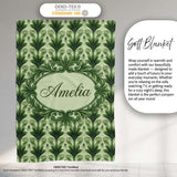 Dark Green Leaf Wave Seamless Pattern with Organic Flowing Shapes  Personalised Custom Name Super Soft Fleece Blanket Bed Sofa Throw