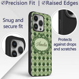 Dark Green Leaf Wave Seamless Printed Design Custom Name Protective Phone Case Mobile Cover Durable Everyday Smartphone Shock Resistant