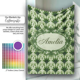 Dark Green Leaf Wave Seamless Pattern with Organic Flowing Shapes  Personalised Custom Name Super Soft Fleece Blanket Bed Sofa Throw