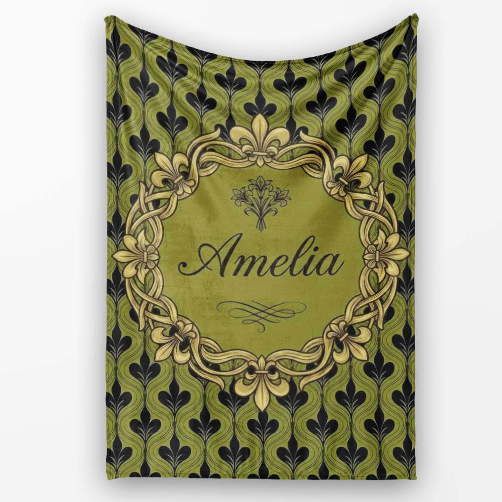 Mid Century Modern Green Leaf Geometric Seamless Pattern Botanical  Personalised Custom Name Super Soft Fleece Blanket Bed Sofa Throw