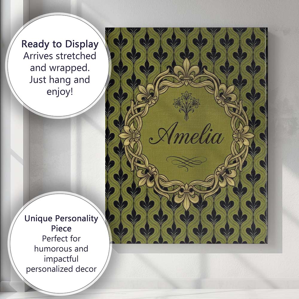 Personalised Name Mid Century Modern Green Custom  Unique Gift Idea Elegant Feature Canvas Wall Art Print Decor Picture Ready to Hang