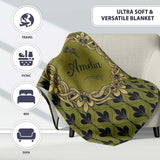 Mid Century Modern Green Leaf Geometric Seamless Pattern Botanical  Personalised Custom Name Super Soft Fleece Blanket Bed Sofa Throw