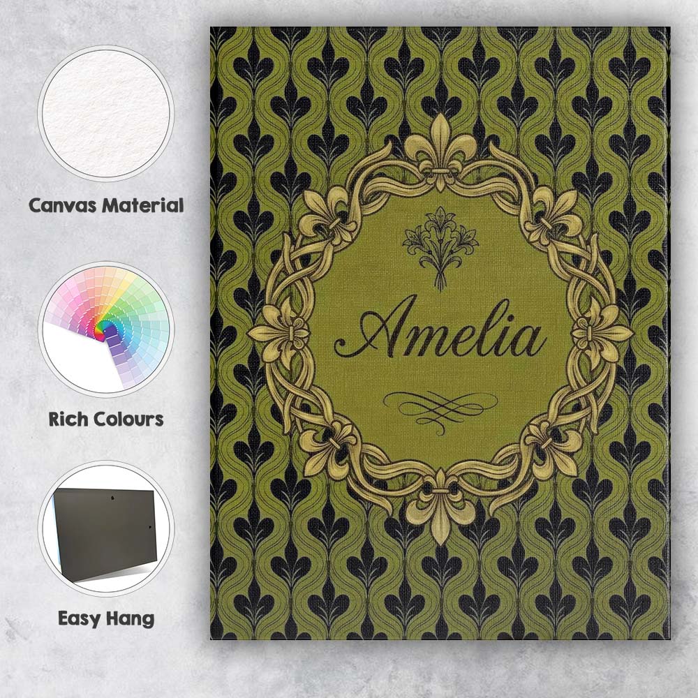 Personalised Name Mid Century Modern Green Custom  Unique Gift Idea Elegant Feature Canvas Wall Art Print Decor Picture Ready to Hang