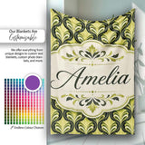 Art Nouveau Inspired Green Ornamental Leaf Seamless Pattern Vintage  Personalised Custom Name Super Soft Fleece Blanket Bed Sofa Throw