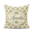 Custom Name Soft Sage Green Floral Damask Seamless Pattern Light Square Filled Cushion Throw Pillow Sofa Bed Home Decor Zip Washable UK Made