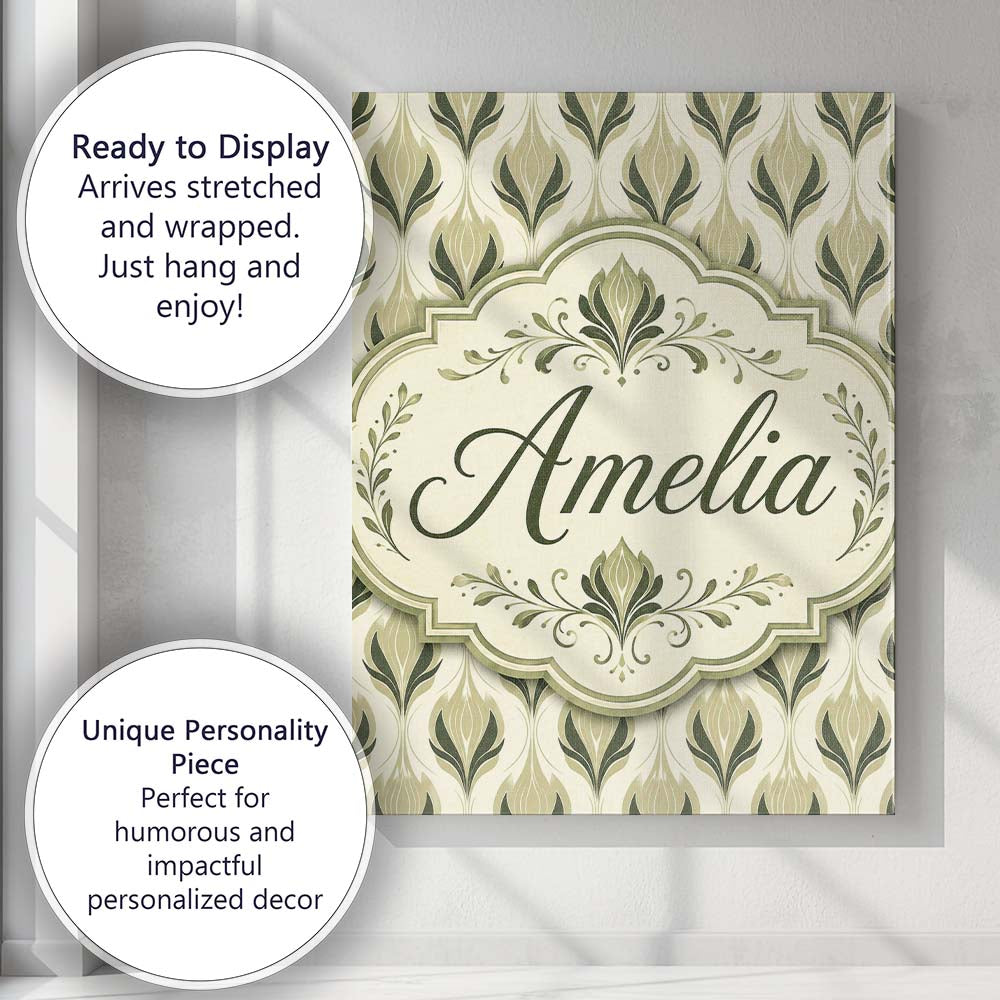 Personalised Name Soft Sage Green Floral Custom  Unique Gift Idea Elegant Feature Canvas Wall Art Print Decor Picture Ready to Hang