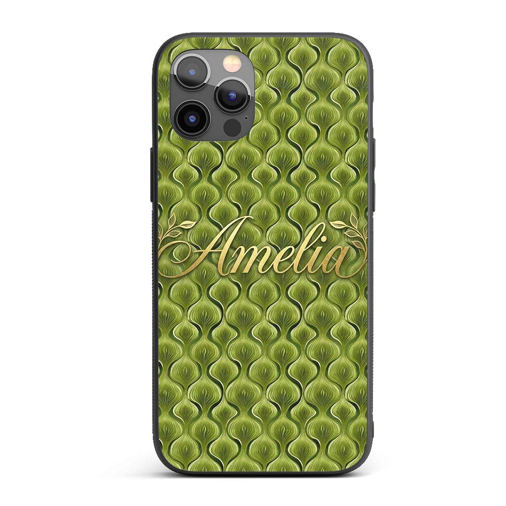 Classic Olive Green Ornamental Motif Seamless Custom Name Protective Phone Case Mobile Cover Durable Everyday Smartphone Shock Resistant