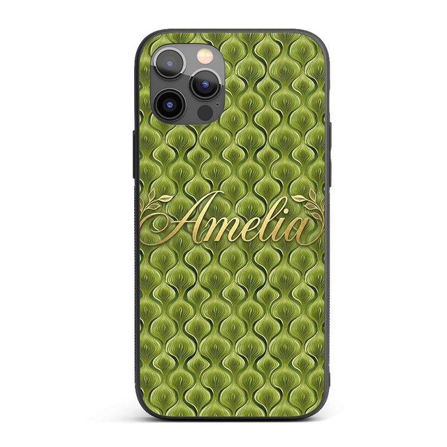 Classic Olive Green Ornamental Motif Seamless Custom Name Protective Phone Case Mobile Cover Durable Everyday Smartphone Shock Resistant