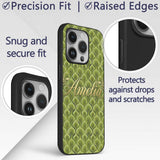 Classic Olive Green Ornamental Motif Seamless Custom Name Protective Phone Case Mobile Cover Durable Everyday Smartphone Shock Resistant