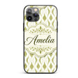 Bold Dark Green Vintage Damask Seamless Pattern Custom Name Protective Phone Case Mobile Cover Durable Everyday Smartphone Shock Resistant