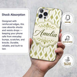 Bold Dark Green Vintage Damask Seamless Pattern Custom Name Protective Phone Case Mobile Cover Durable Everyday Smartphone Shock Resistant