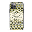 Olive and Black Floral Damask Seamless Pattern Custom Name Protective Phone Case Mobile Cover Durable Everyday Smartphone Shock Resistant