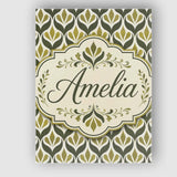Personalised Name Olive and Black Floral Custom  Unique Gift Idea Elegant Feature Canvas Wall Art Print Decor Picture Ready to Hang
